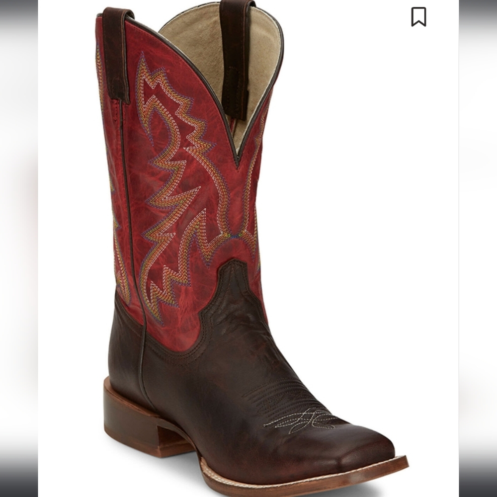 Tony Lama Western Cowboy Boots Chocolate Brown&Red + Embroidery
